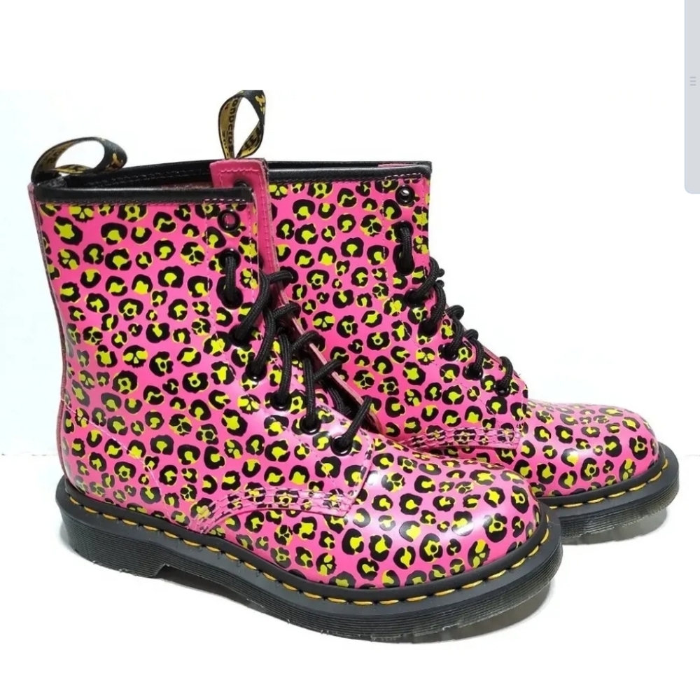 Doc Martens Leopard Clash Combat Boots Size 6US Hot Pink